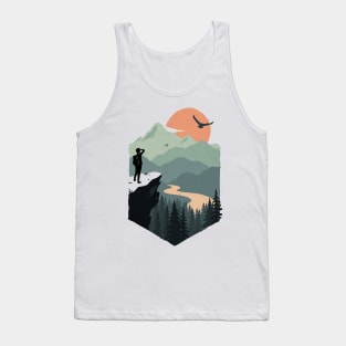 Adventure Traveler On Mountain Cliff - Wanderlust Tank Top